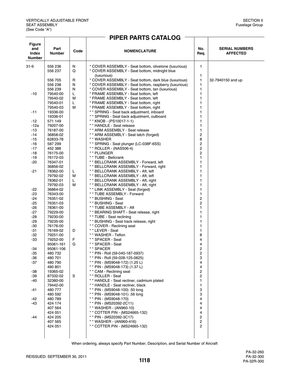 Aviation Part 79540-02 for Piper PA-32-260 Aircraft