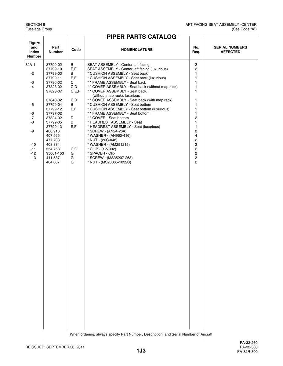Aviation Part 37799-13 for Piper PA-32-260 Aircraft