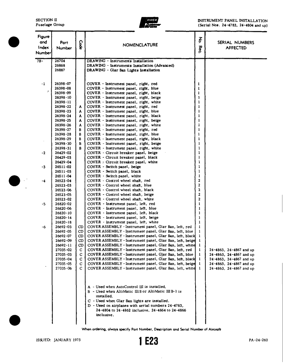 Aviation Part 26398-28 for Piper PA-32-260 Aircraft