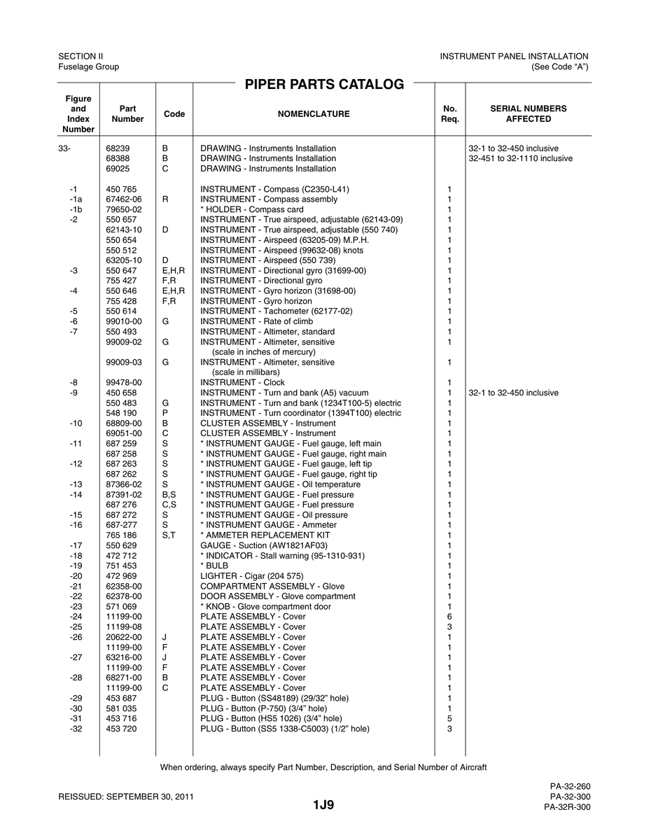 Aviation Part 99009-03 for Piper PA-32-260 Aircraft