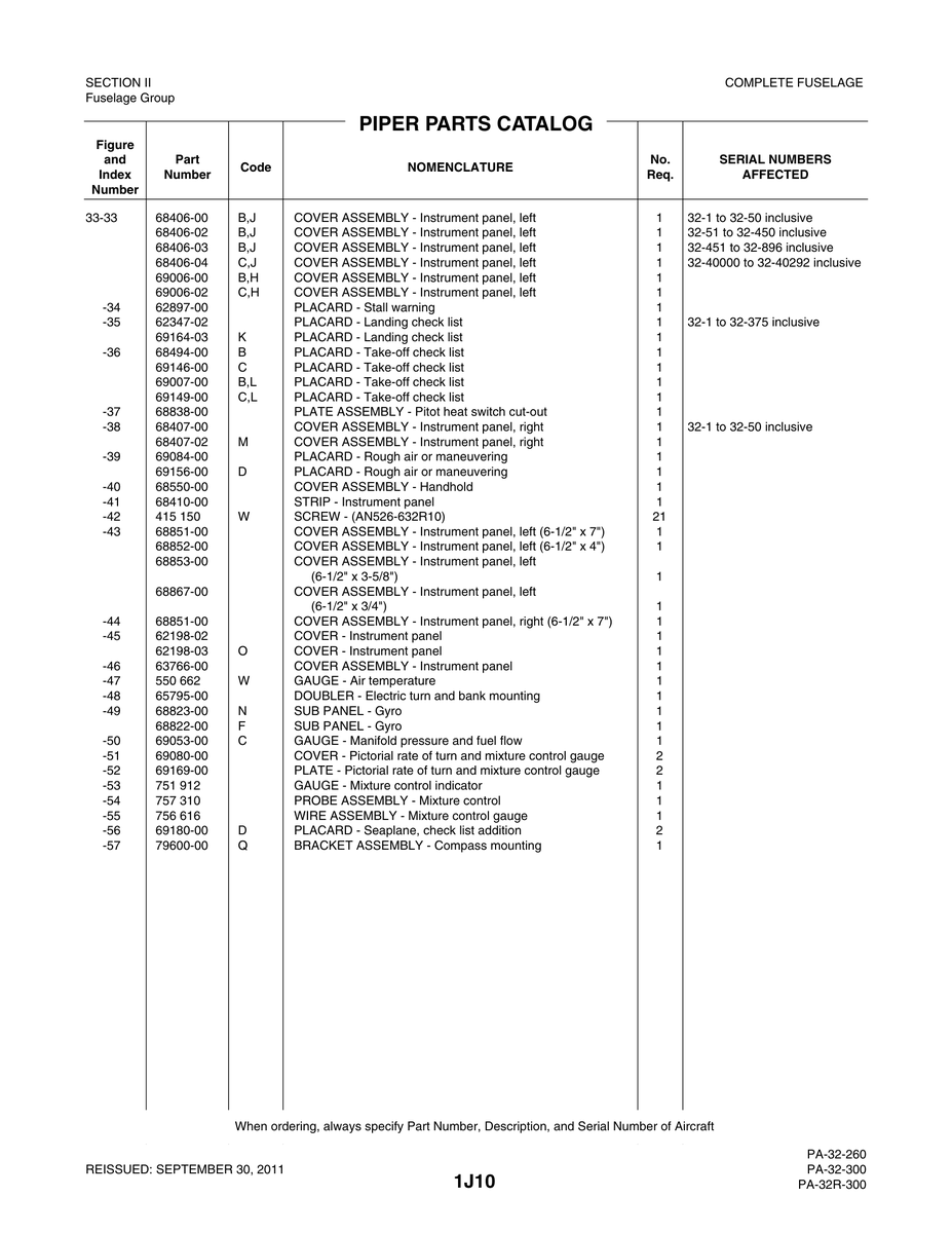 Aviation Part 68406-00 for Piper PA-32-260 Aircraft