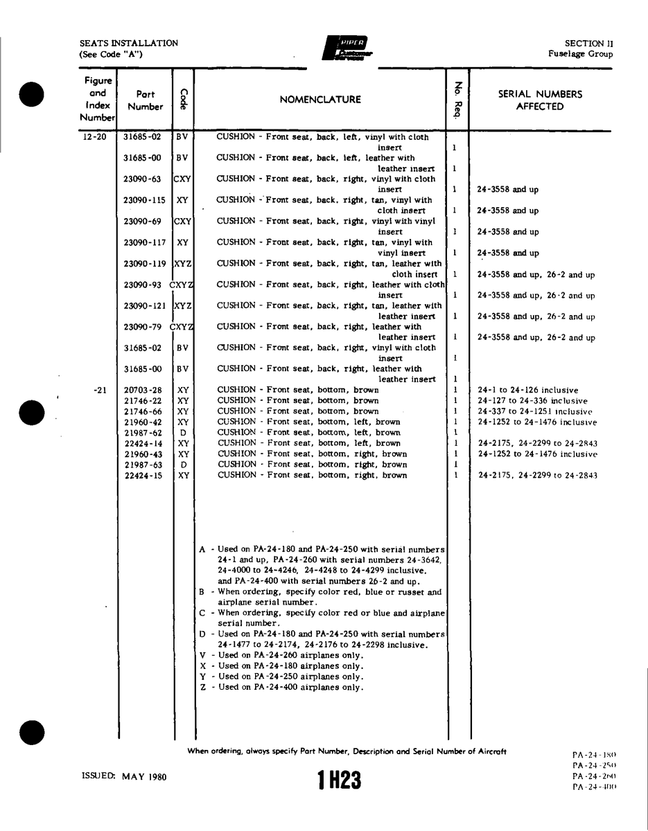 Aviation Part 23090-115 for Piper PA-32-260 Aircraft