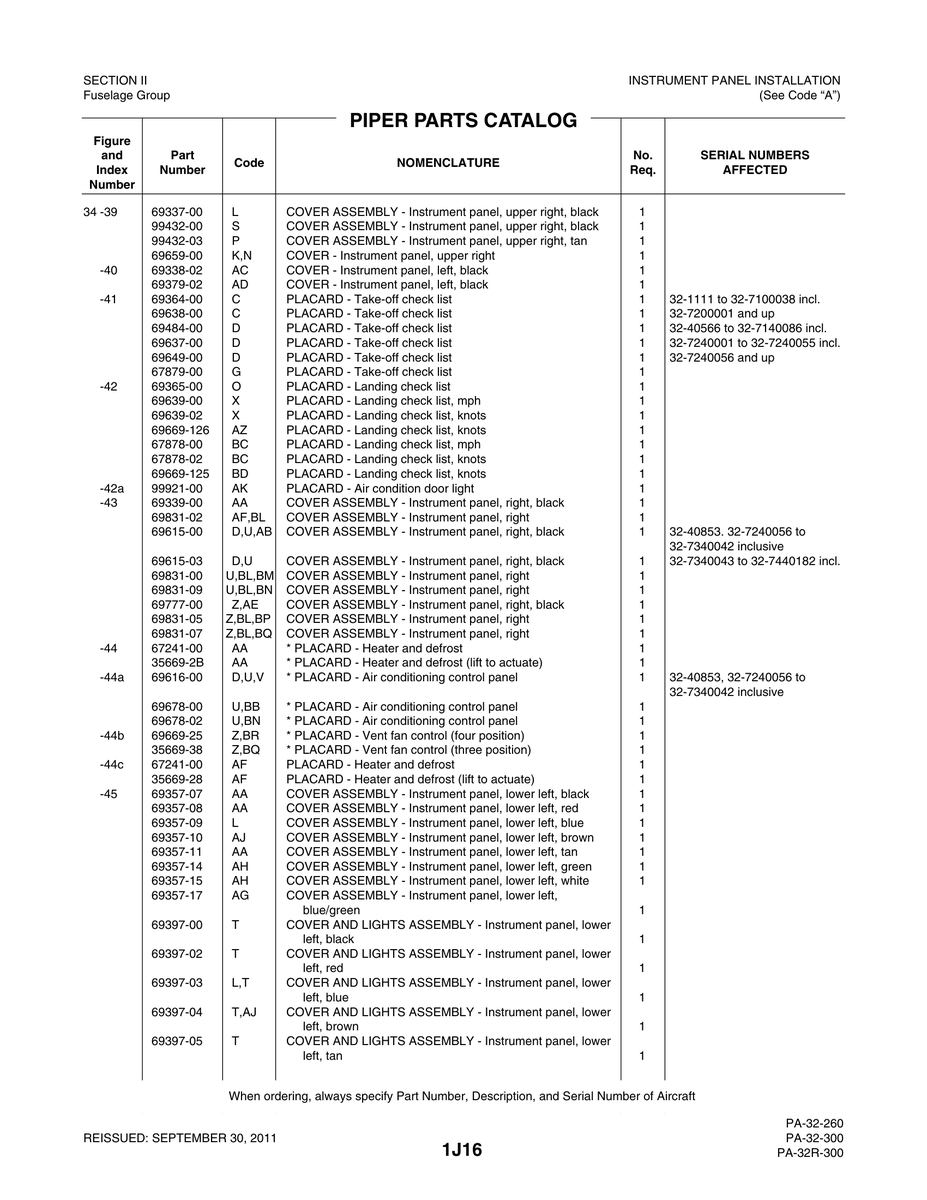 Aviation Part 69649-00 for Piper PA-32-260 Aircraft