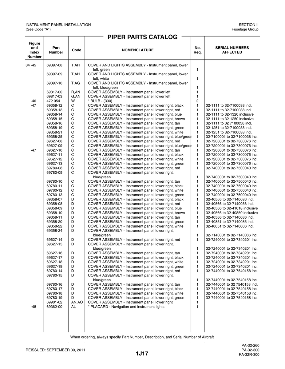 Aviation Part 69358-25 for Piper PA-32-260 Aircraft