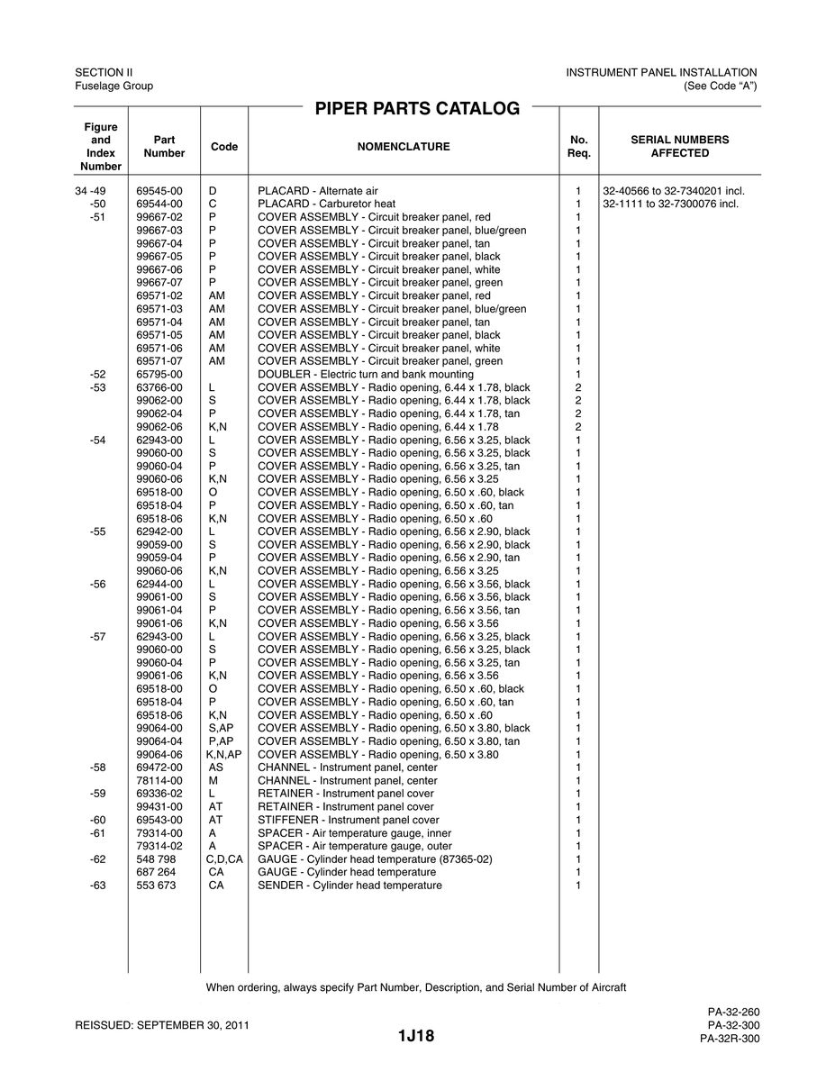 Aviation Part 69336-02 for Piper PA-32-260 Aircraft
