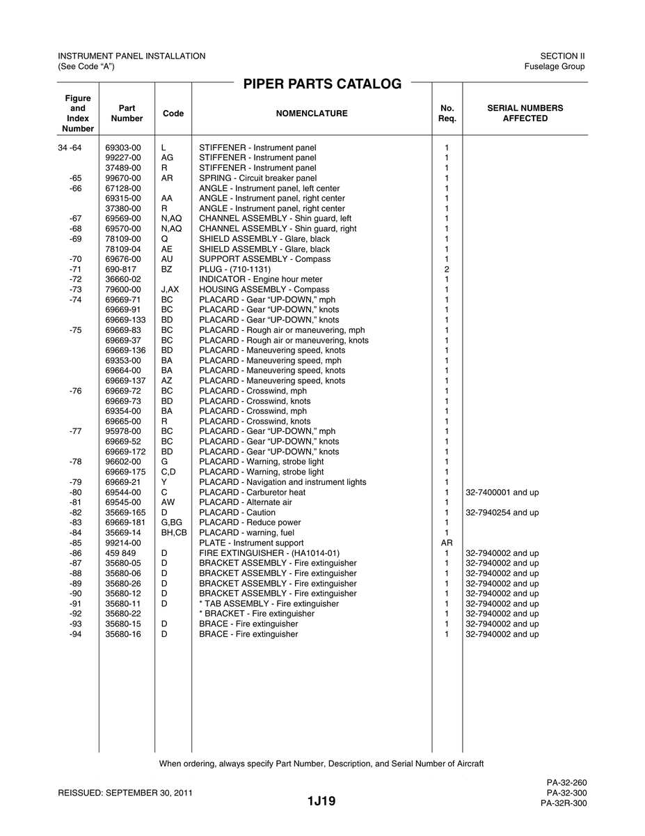 Aviation Part 69669-21 for Piper PA-32-260 Aircraft