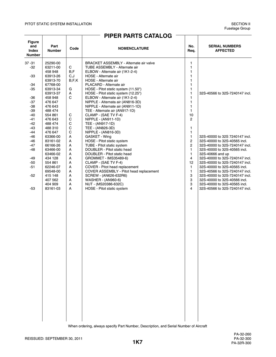 Aviation Part 69548-00 for Piper PA-32-260 Aircraft