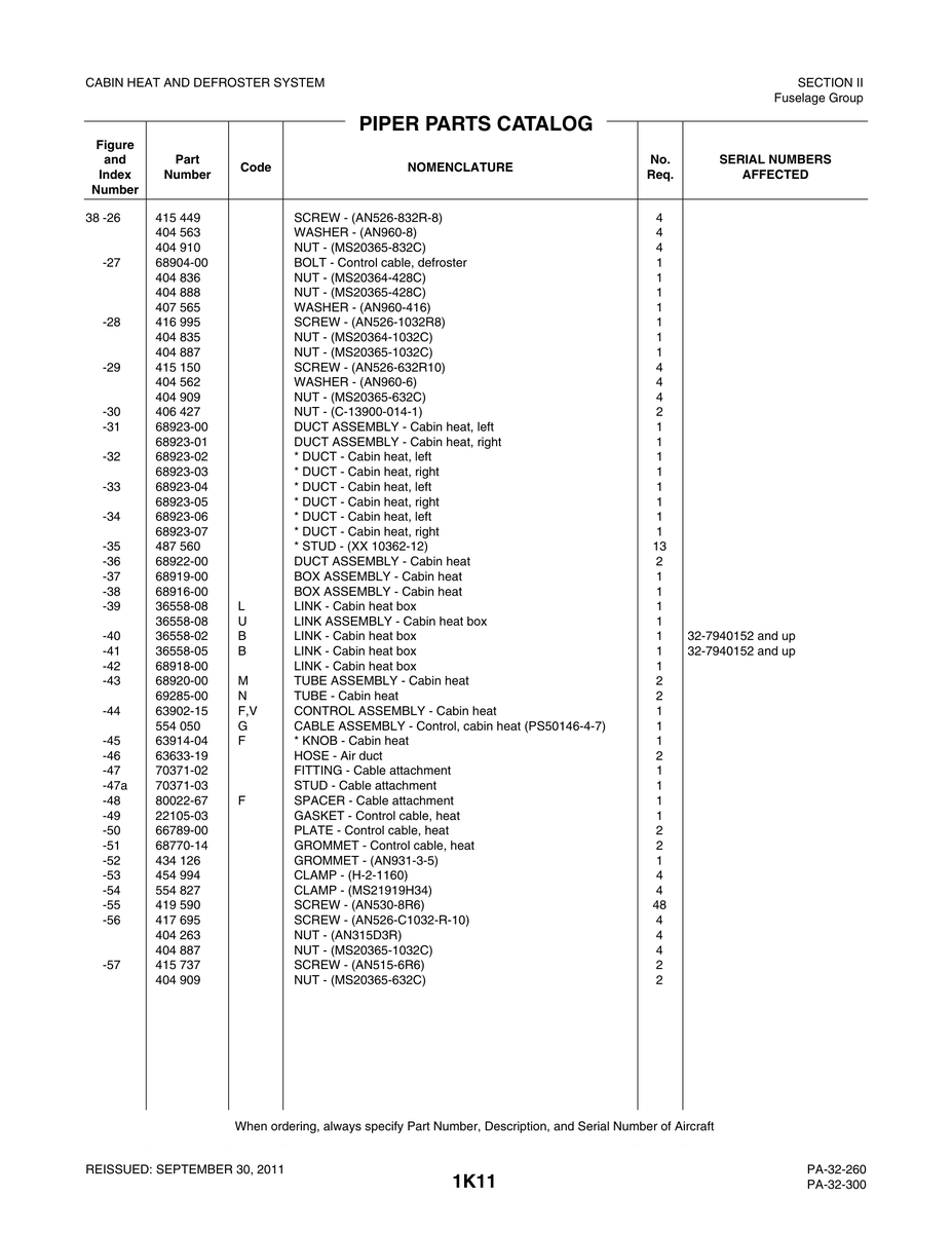 Aviation Part 68904-00 for Piper PA-32-260 Aircraft