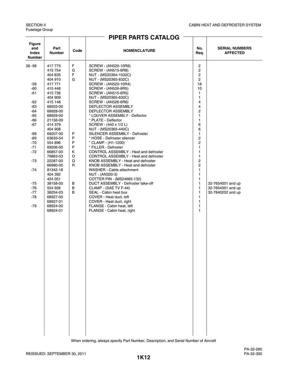 Aviation Part 68933-00 for Piper PA-32-260 Aircraft