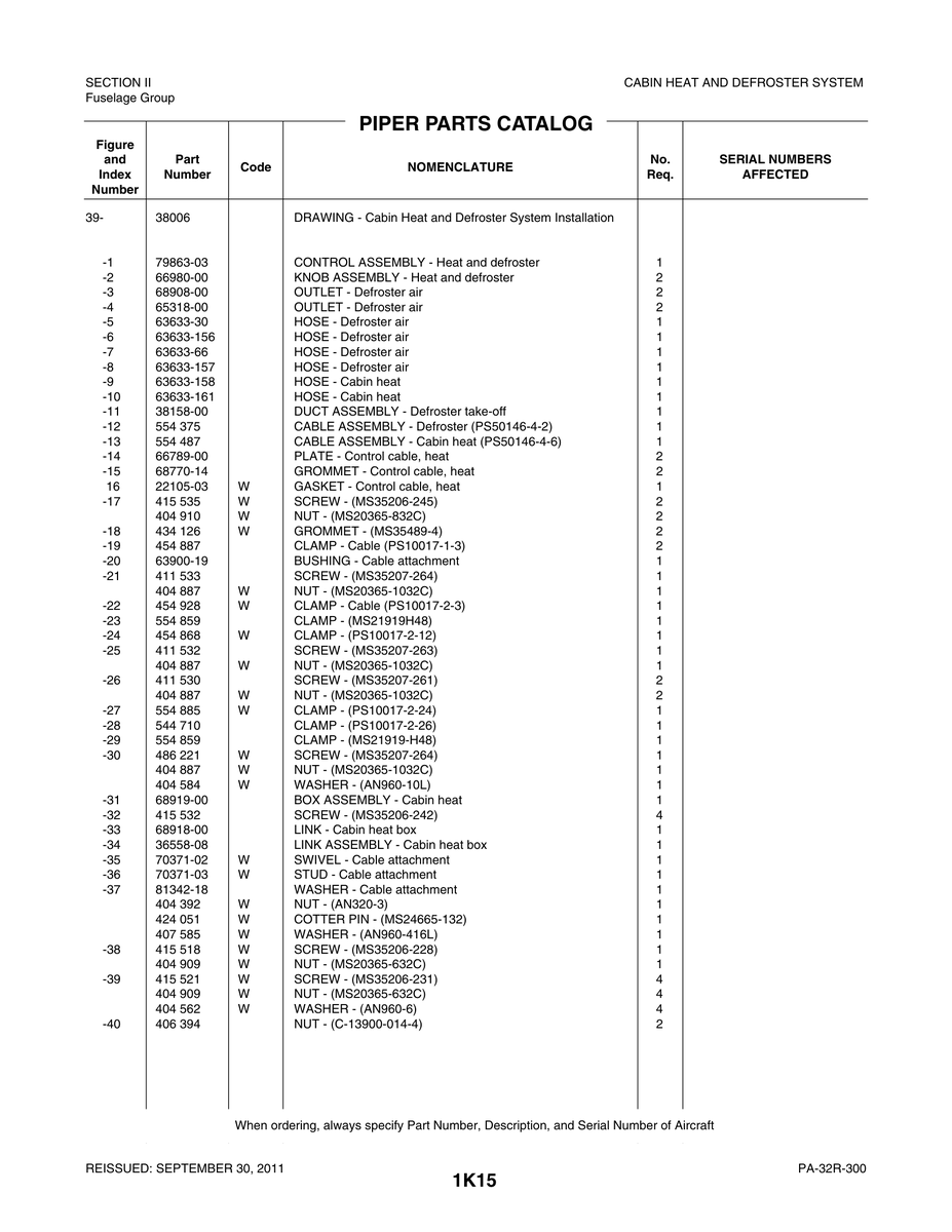 Aviation Part 63633-156 for Piper PA-32-260 Aircraft