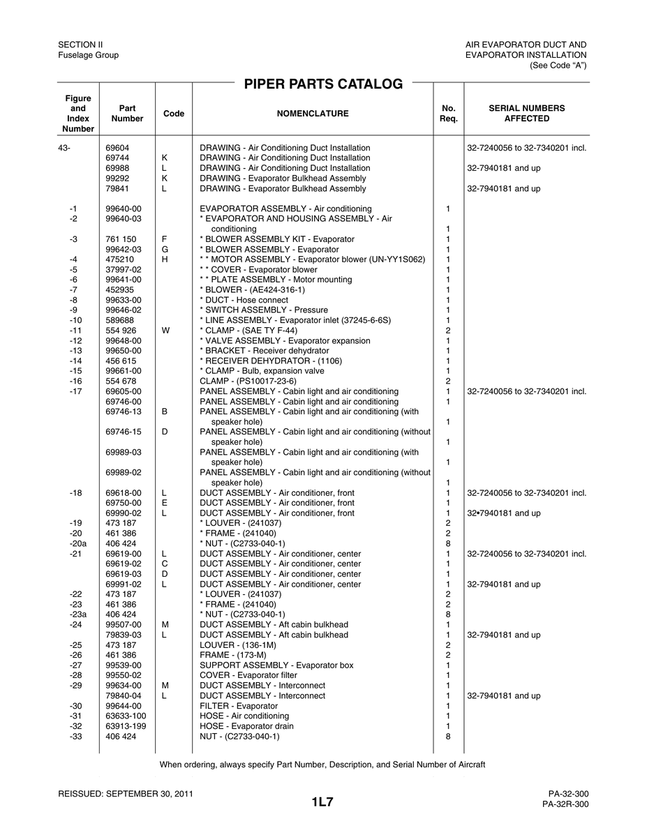 Aviation Part 69619-03 for Piper PA-32-260 Aircraft