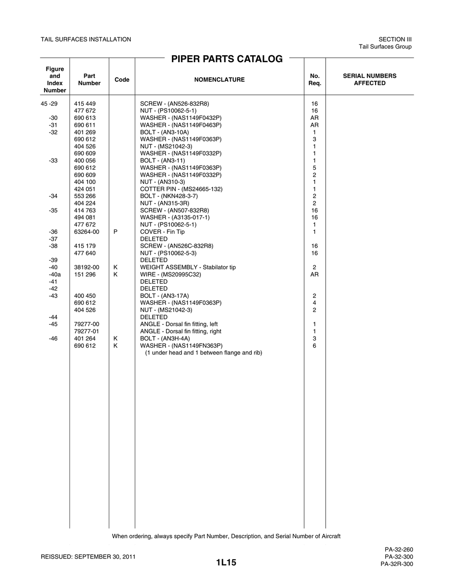 Aviation Part 38192-00 for Piper PA-32-260 Aircraft