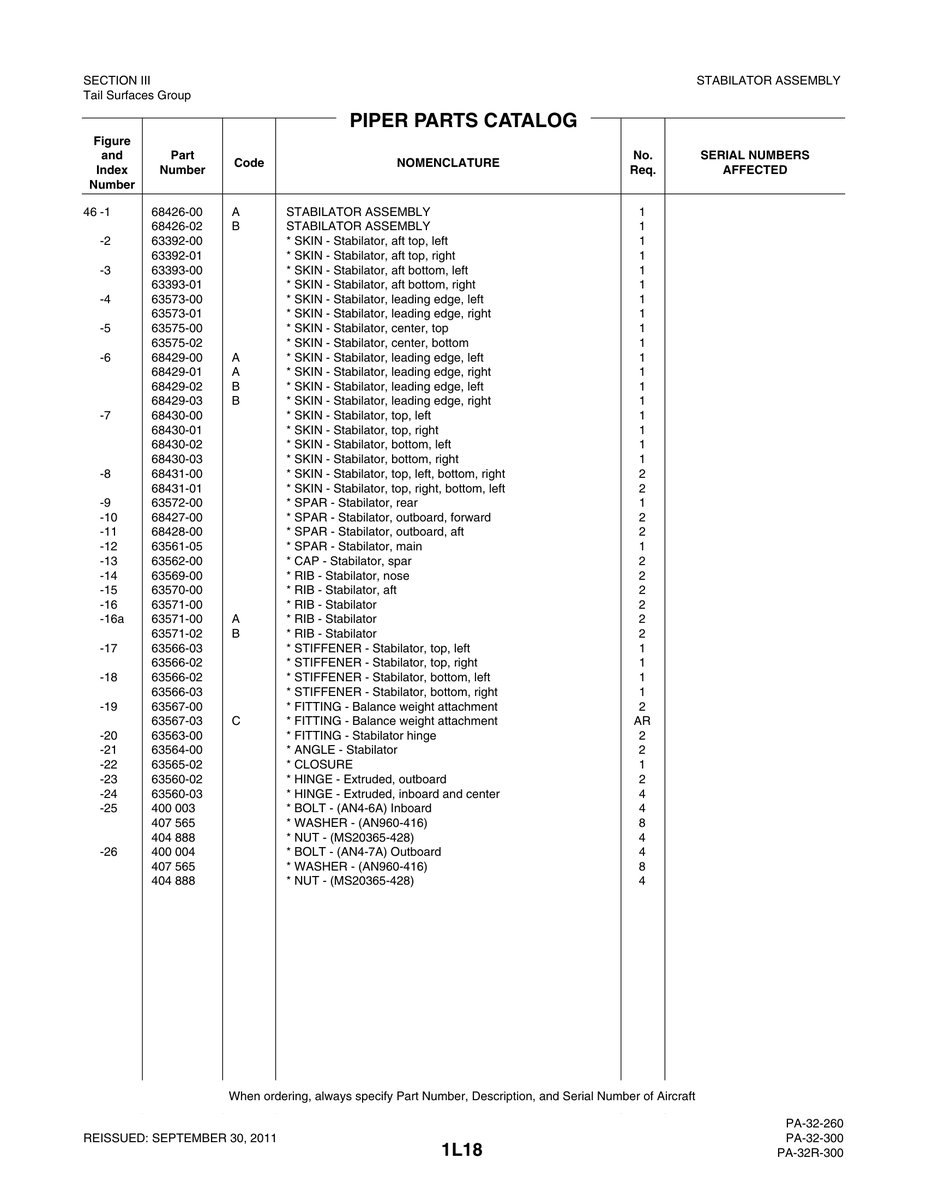 Aviation Part 68429-03 for Piper PA-32-260 Aircraft