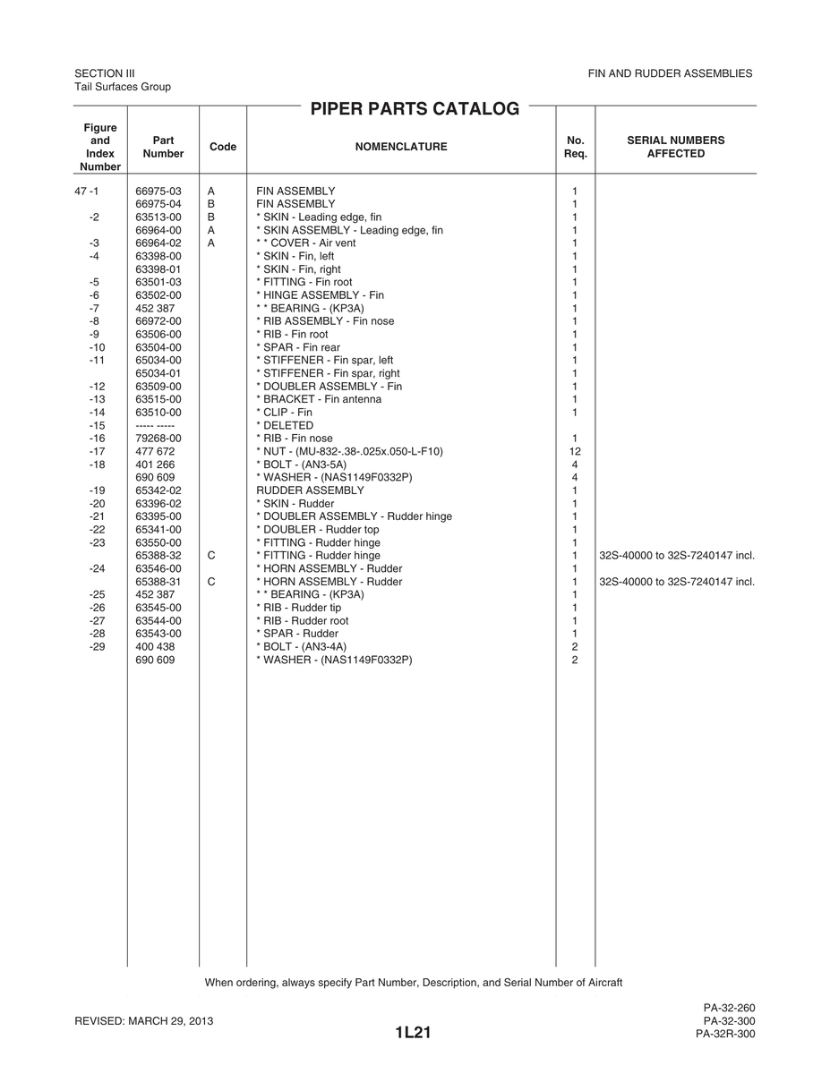 Aviation Part 65388-32 for Piper PA-32-260 Aircraft