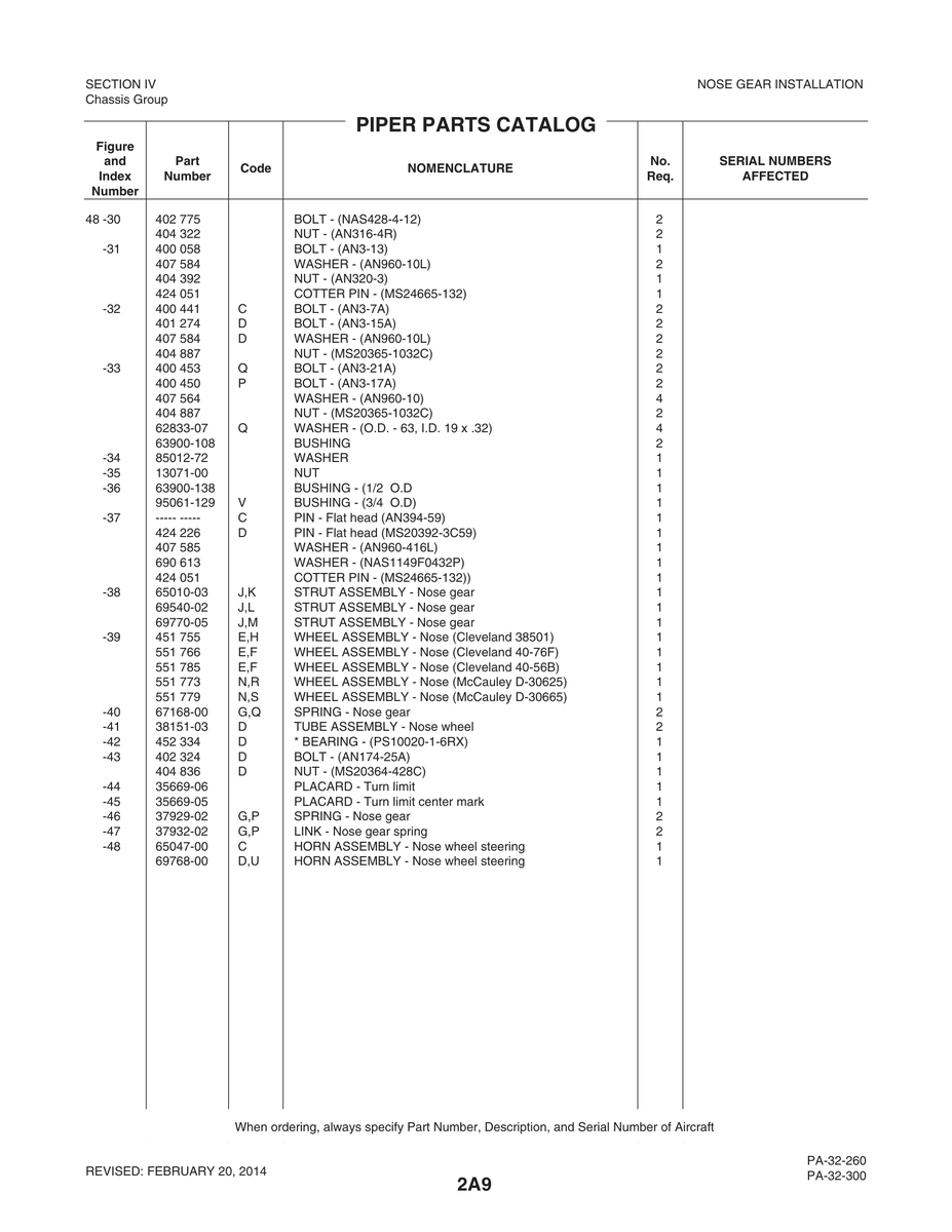 Aviation Part 95061-129 for Piper PA-32-260 Aircraft