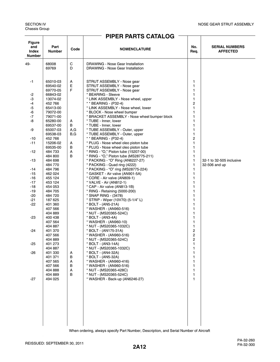 Aviation Part 69537-00 for Piper PA-32-260 Aircraft