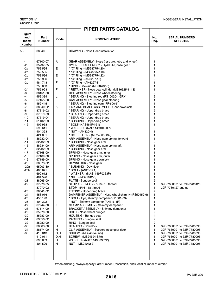 Aviation Part 38065-00 for Piper PA-32-260 Aircraft