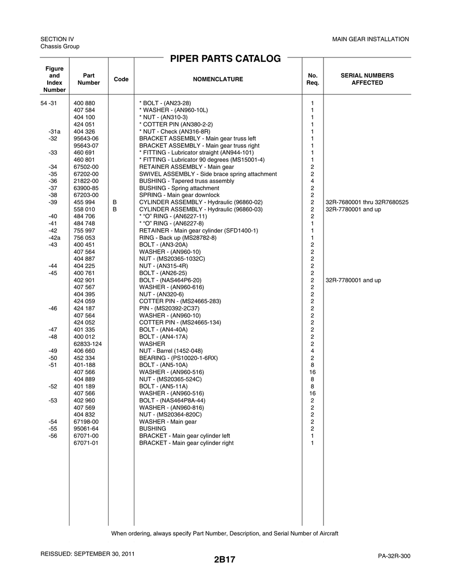 Aviation Part 401-188 for Piper PA-32-260 Aircraft