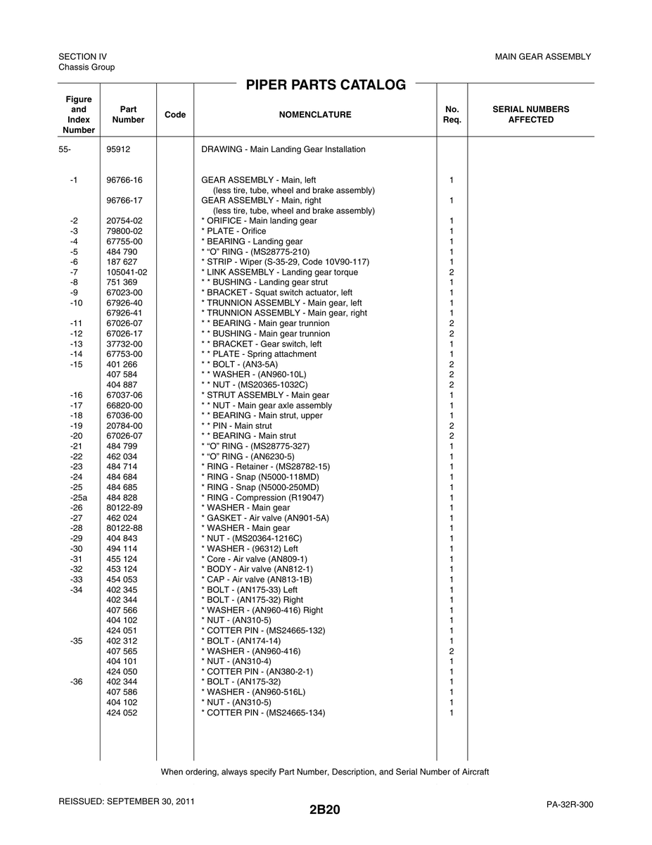 Aviation Part 105041-02 for Piper PA-32-260 Aircraft
