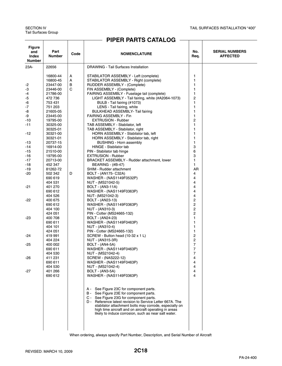 Aviation Part 30321-01 for Piper PA-32-260 Aircraft