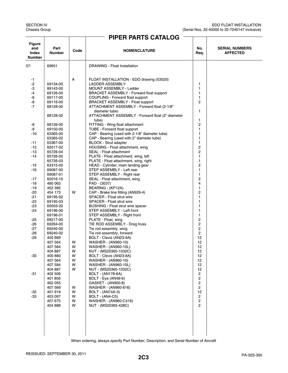 Aviation Part 69284-00 for Piper PA-32-260 Aircraft