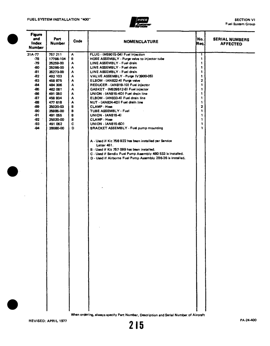 Aviation Part 25020-03 for Piper PA-32-260 Aircraft