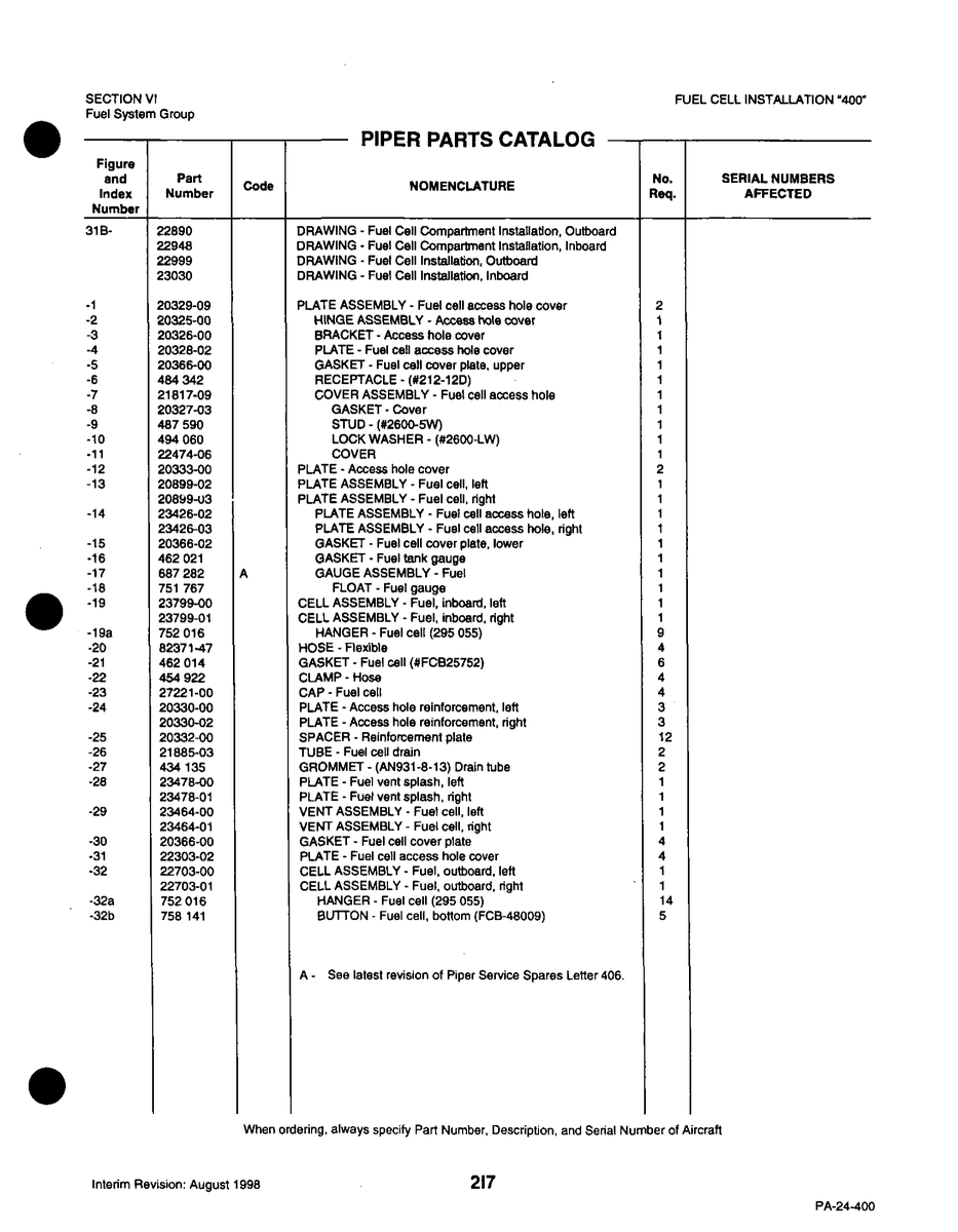 Aviation Part 20325-00 for Piper PA-32-260 Aircraft