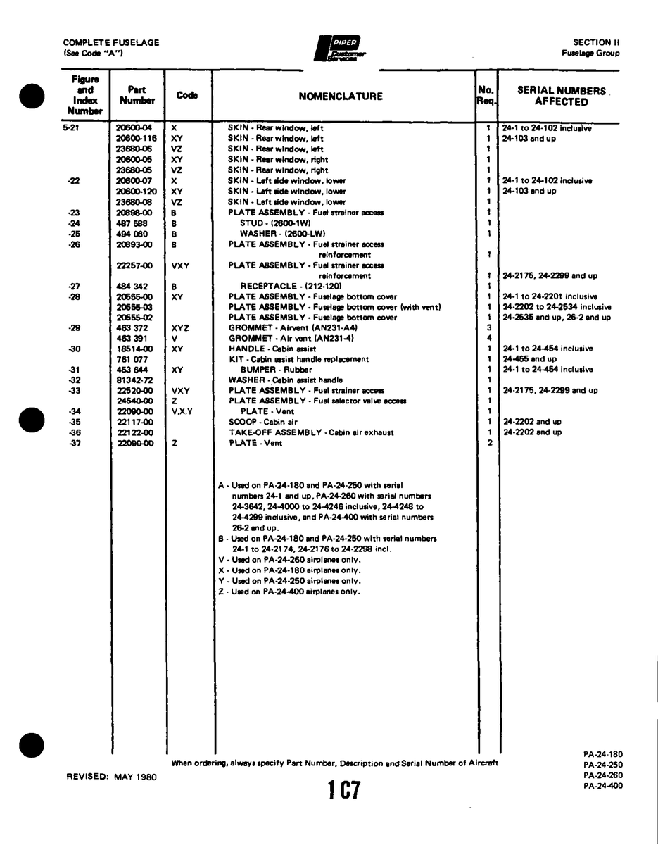 Aviation Part 2454000 for Piper PA-32-260 Aircraft