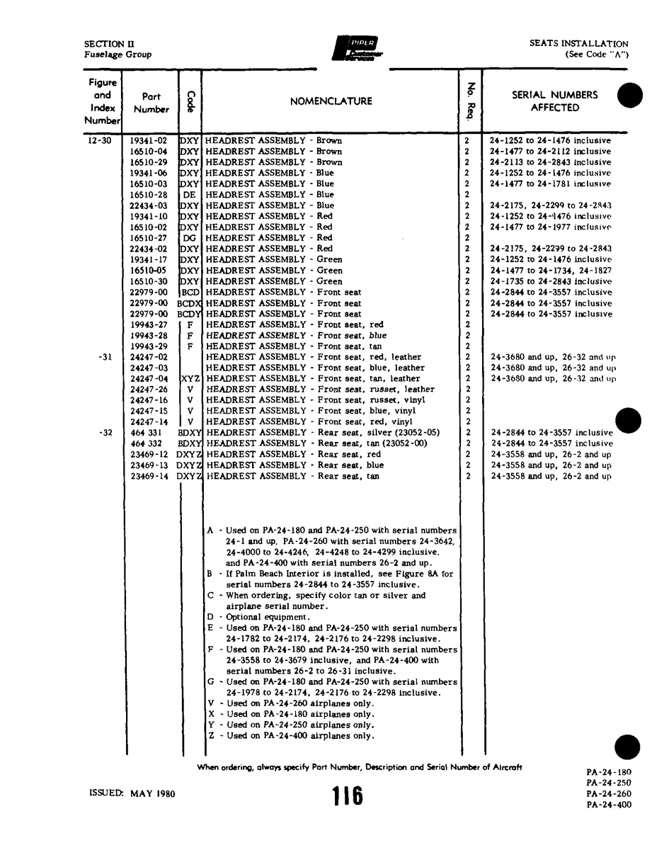 Aviation Part 19943-27 for Piper PA-32-260 Aircraft