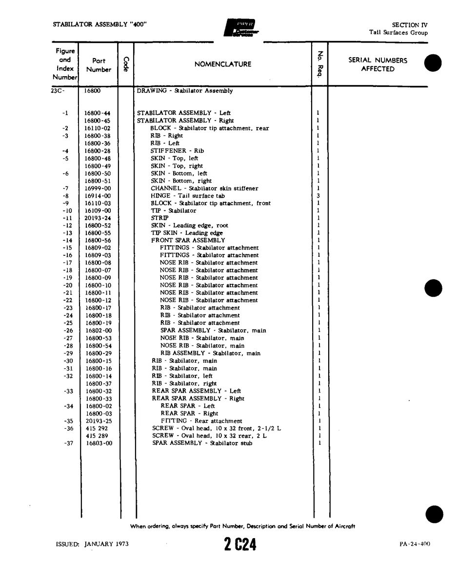 Aviation Part 16803-00 for Piper PA-32-260 Aircraft