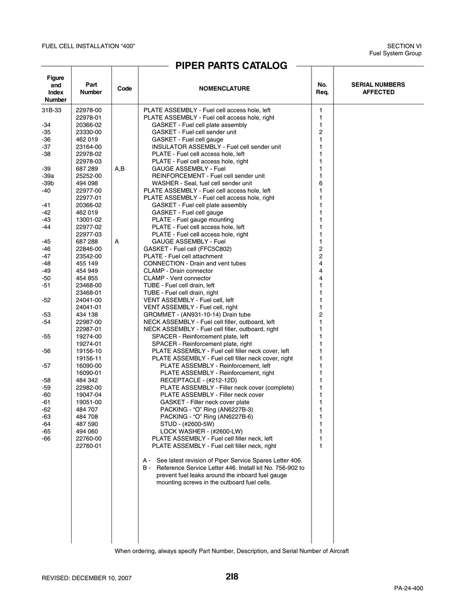 Aviation Part 22760-01 for Piper PA-32-260 Aircraft