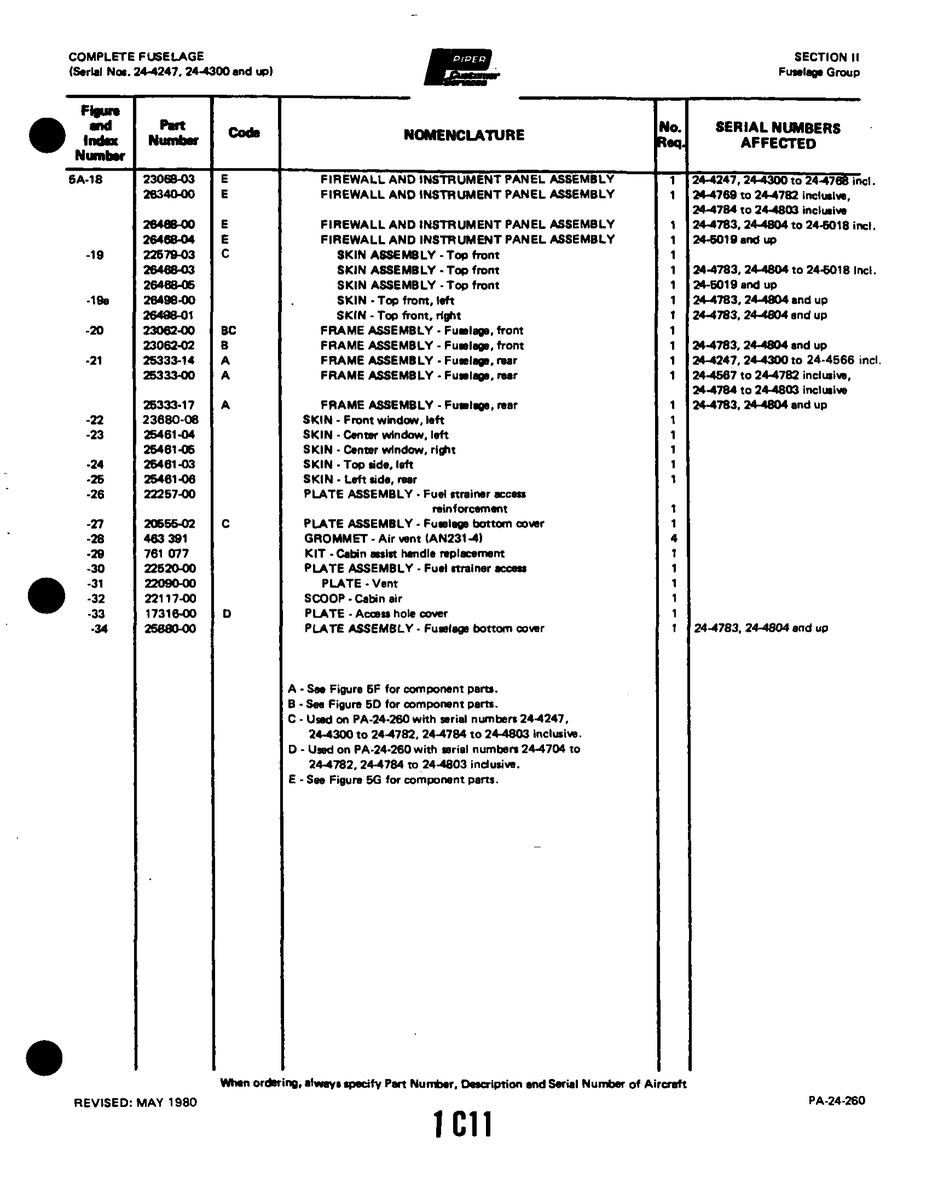 Aviation Part 2646800 for Piper PA-32-260 Aircraft