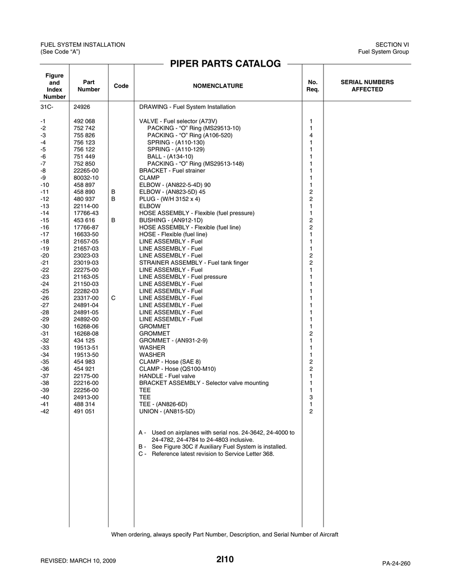 Aviation Part 24892-00 for Piper PA-32-260 Aircraft