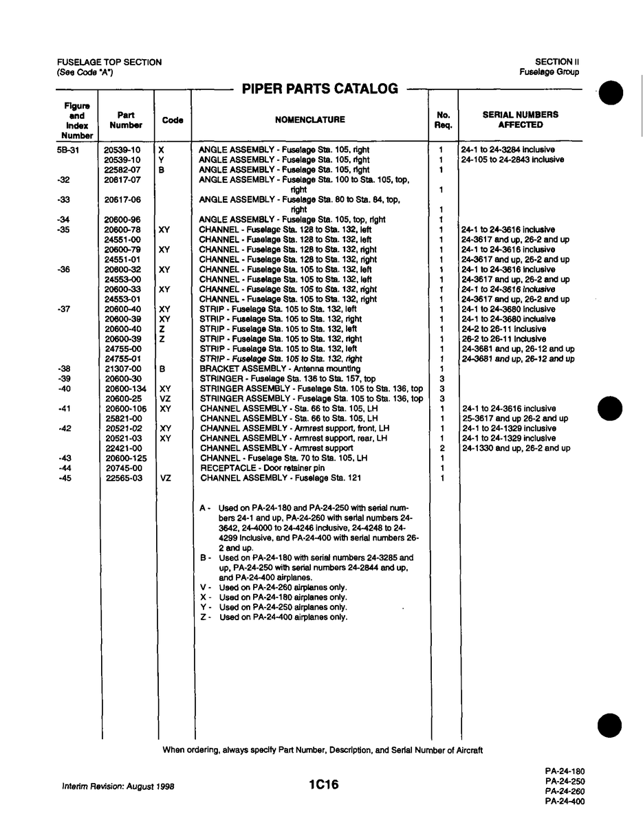 Aviation Part 20617-06 for Piper PA-32-260 Aircraft