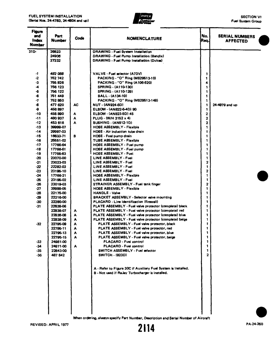 Aviation Part 22796-13 for Piper PA-32-260 Aircraft
