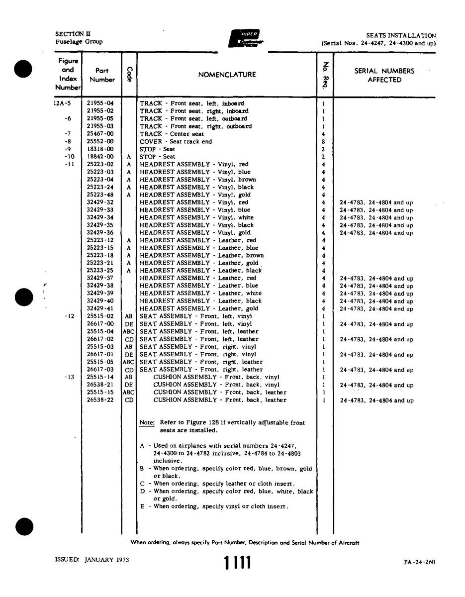 Aviation Part 25515-15 for Piper PA-32-260 Aircraft