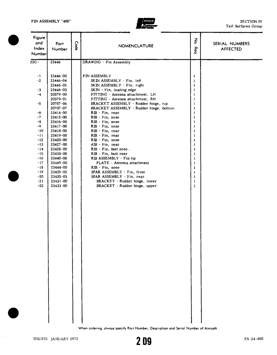 Aviation Part 23435-02 for Piper PA-32-260 Aircraft