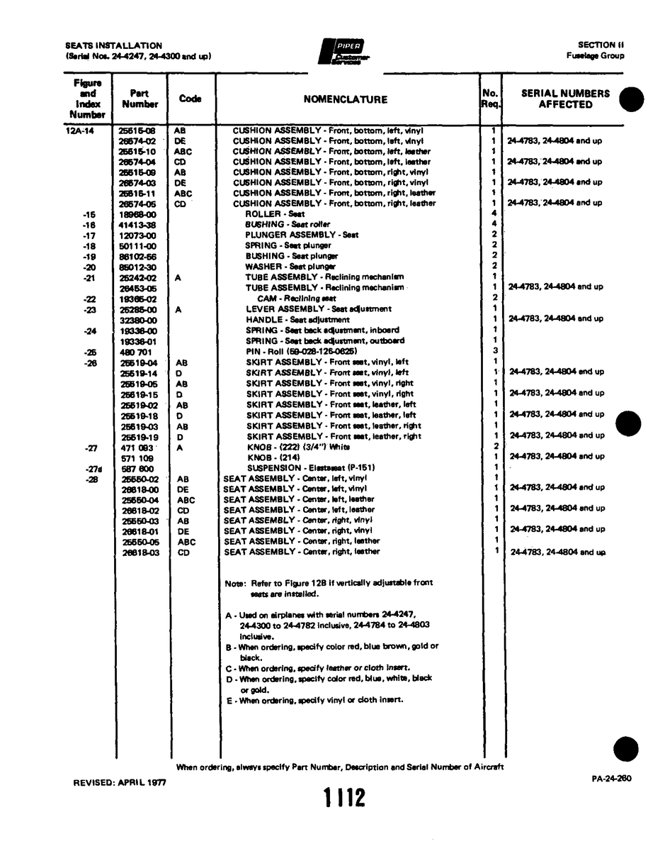 Aviation Part 1896-00 for Piper PA-32-260 Aircraft