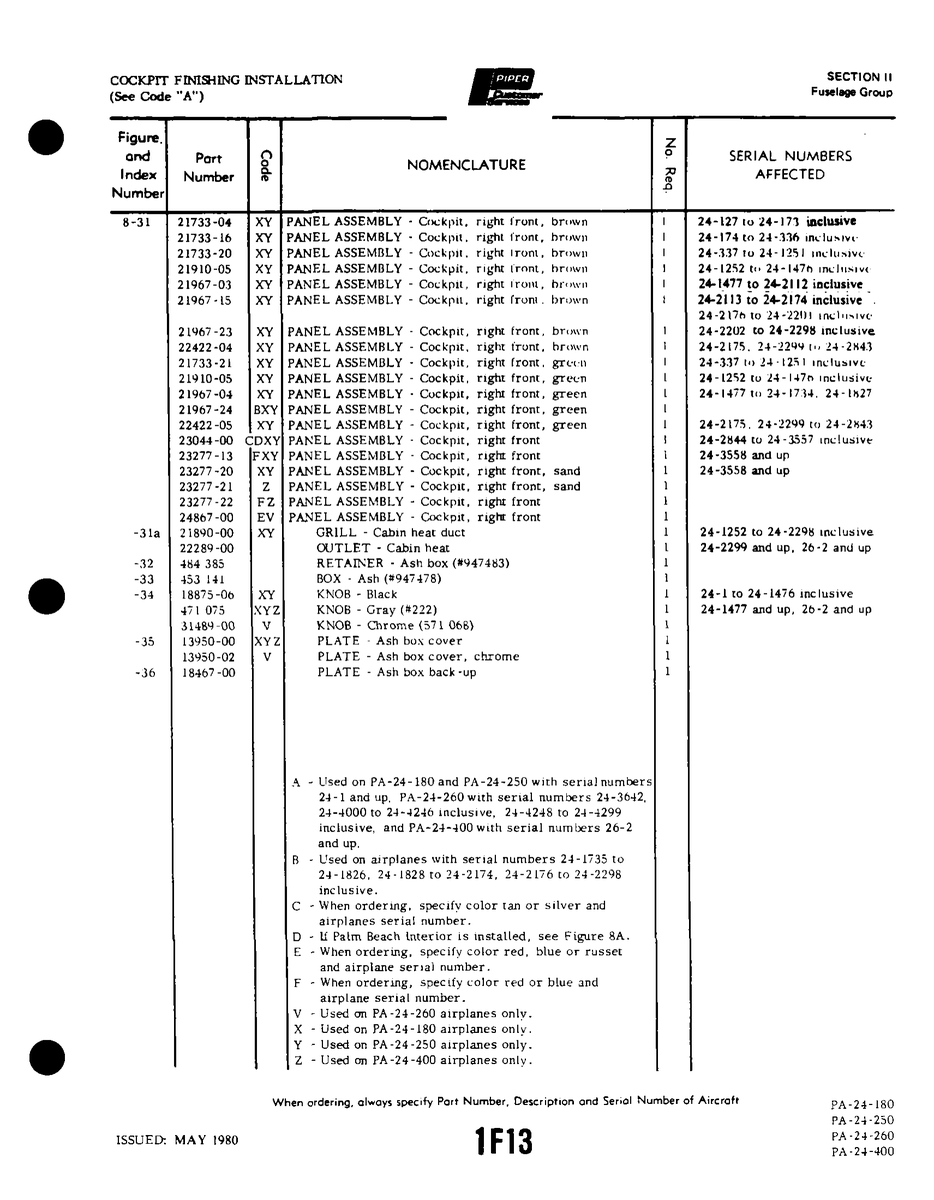 Aviation Part 21733-21 for Piper PA-32-260 Aircraft