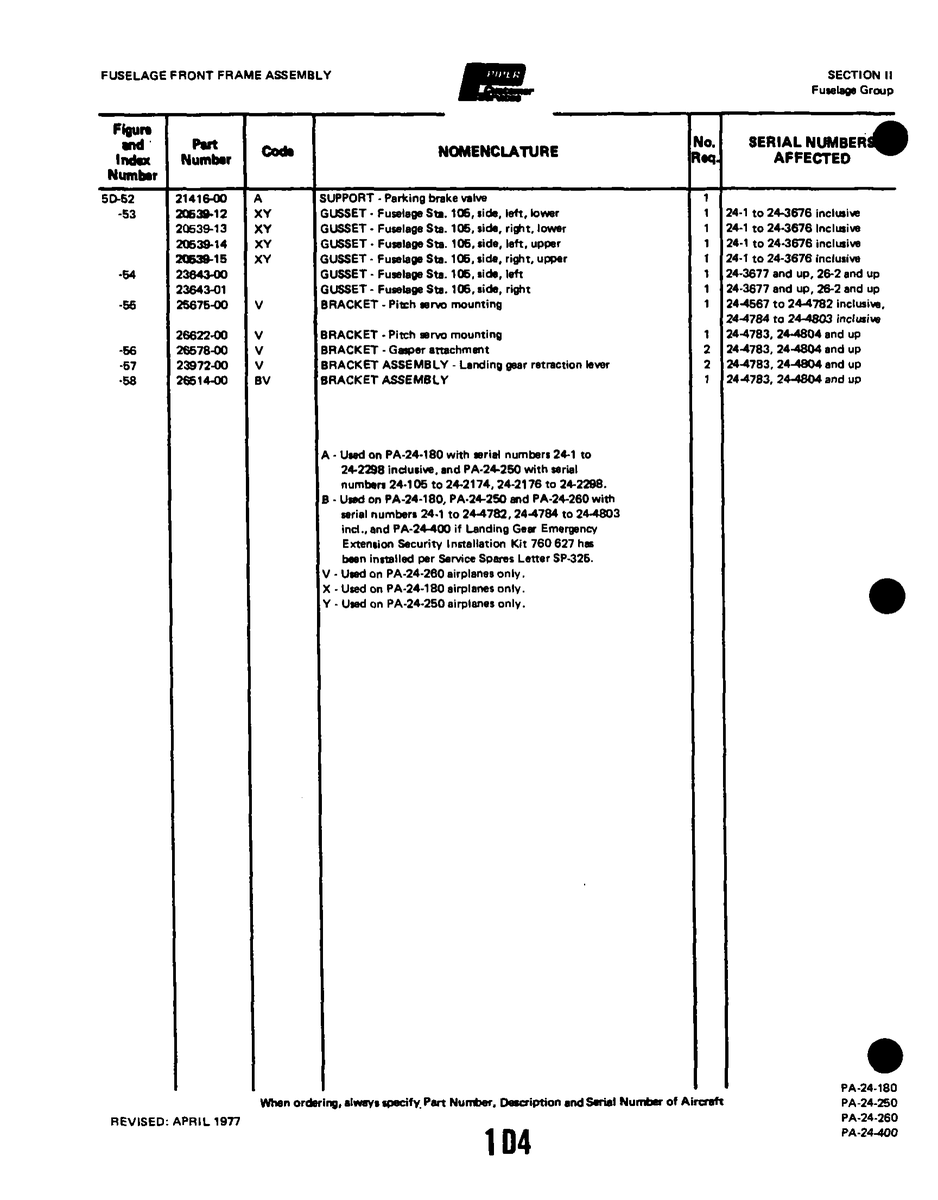 Aviation Part 26622-00 for Piper PA-32-260 Aircraft