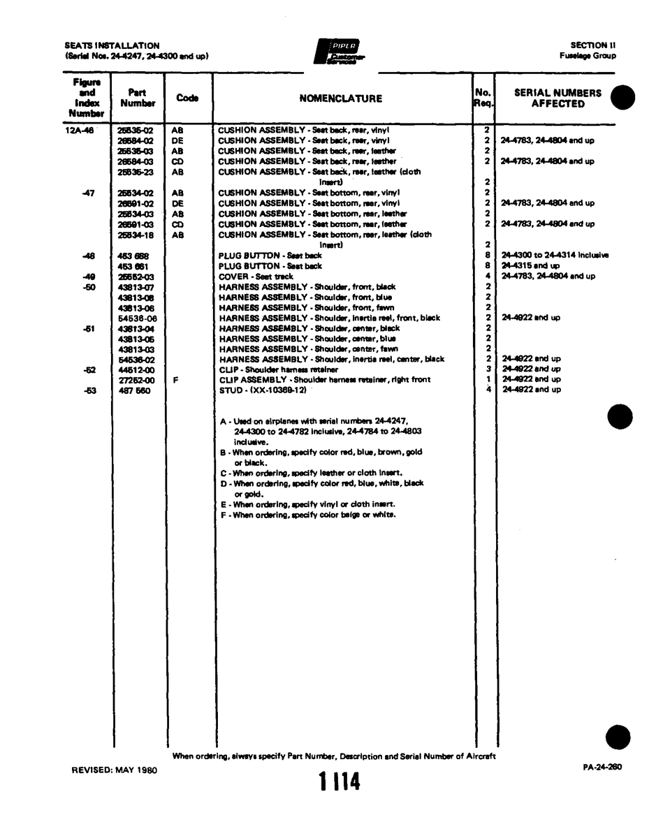 Aviation Part 2e684-3 for Piper PA-32-260 Aircraft