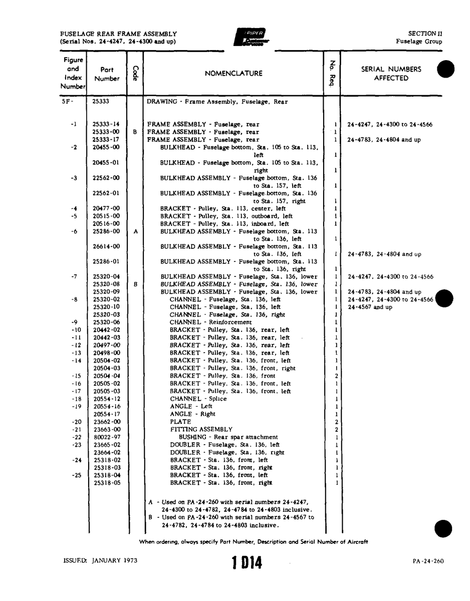 Aviation Part 25320-08 for Piper PA-32-260 Aircraft