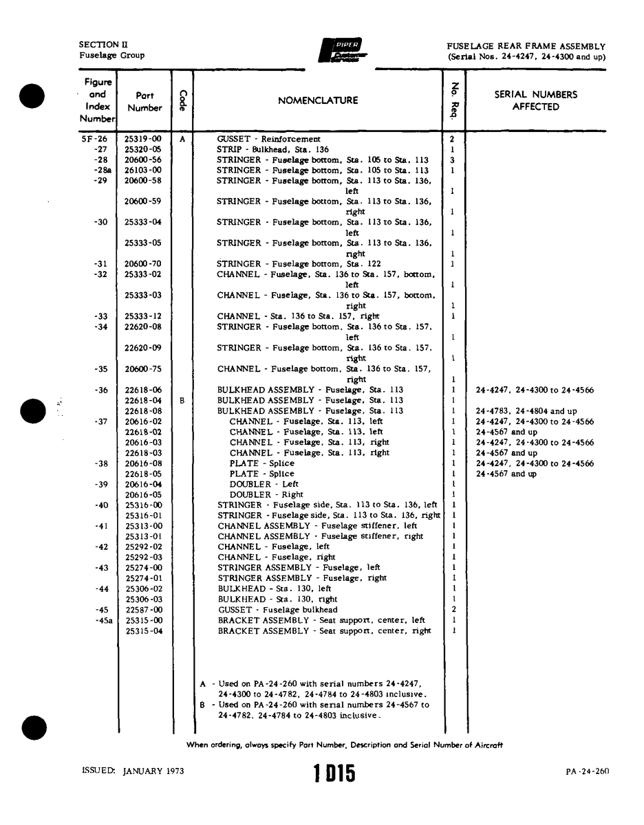 Aviation Part 25292-03 for Piper PA-32-260 Aircraft
