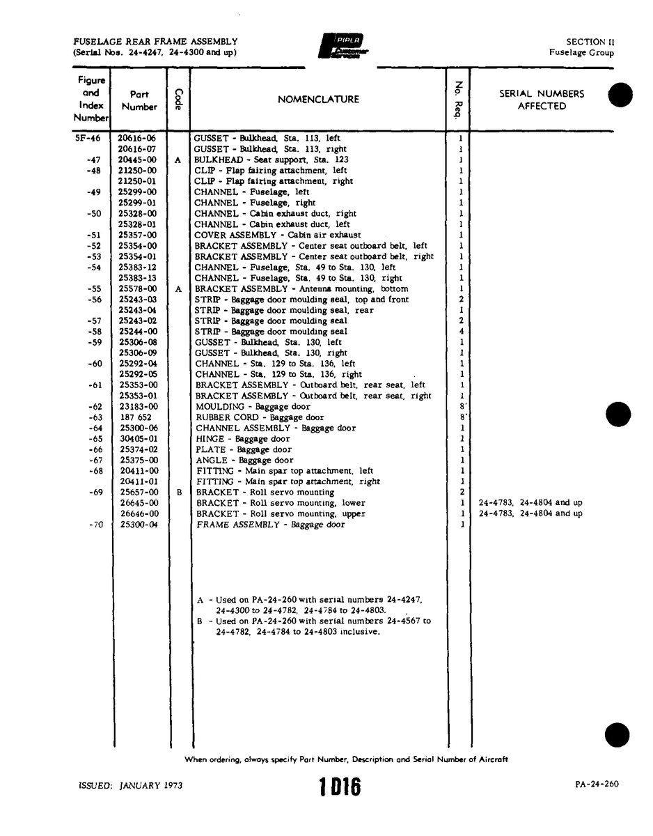 Aviation Part 21250-00 for Piper PA-32-260 Aircraft