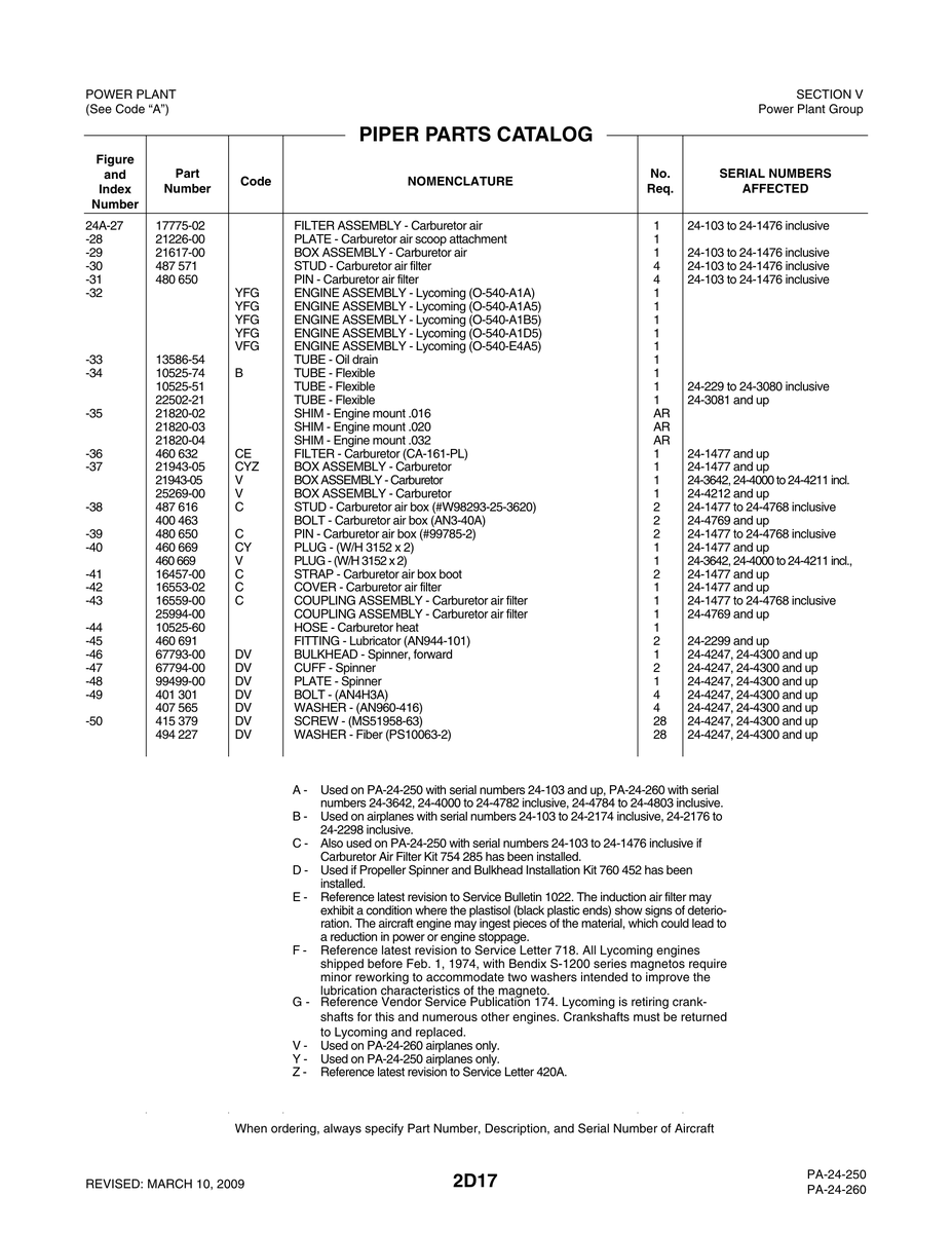 Aviation Part 25269-00 for Piper PA-32-260 Aircraft