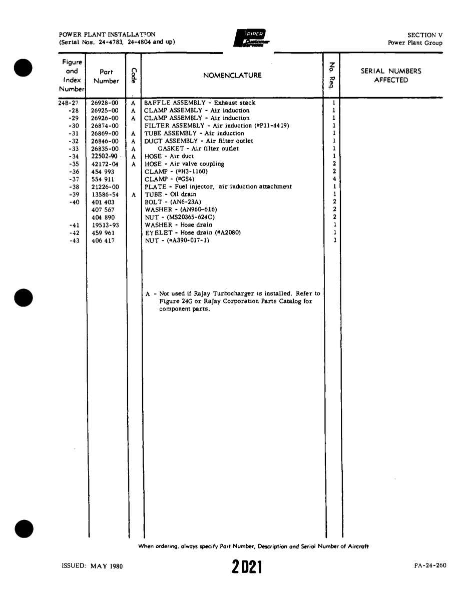 Aviation Part 19513-93 for Piper PA-32-260 Aircraft