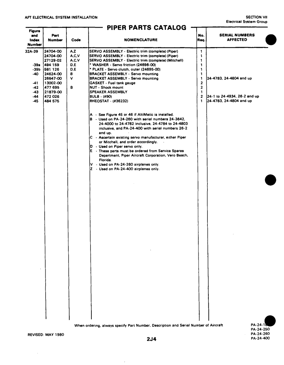 Aviation Part 24624-00 for Piper PA-32-260 Aircraft