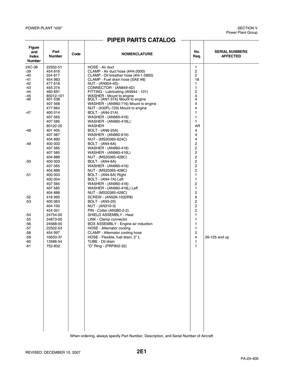 Aviation Part 24754-00 for Piper PA-32-260 Aircraft