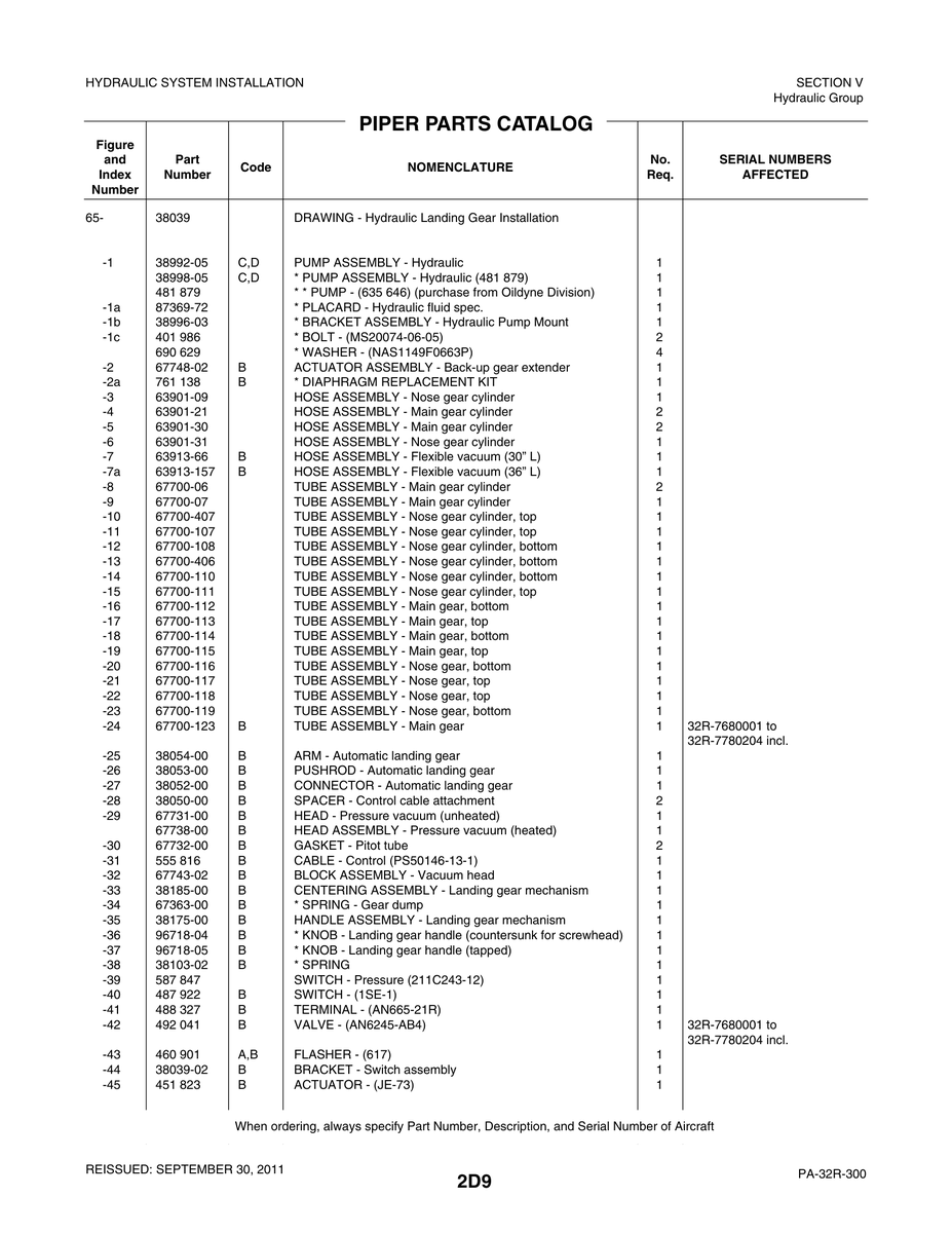 Aviation Part 67700-118 for Piper PA-32-260 Aircraft
