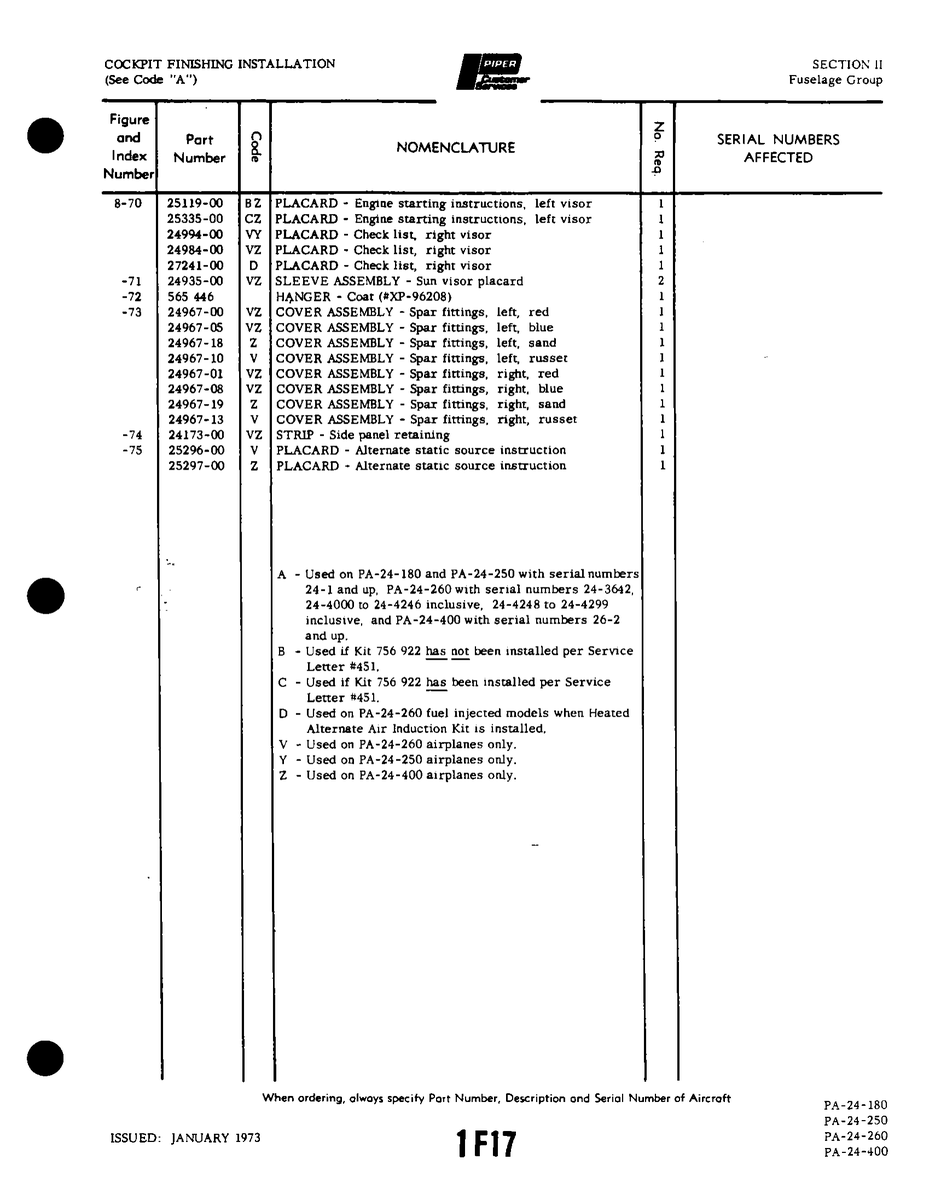 Aviation Part 24935-00 for Piper PA-32-260 Aircraft